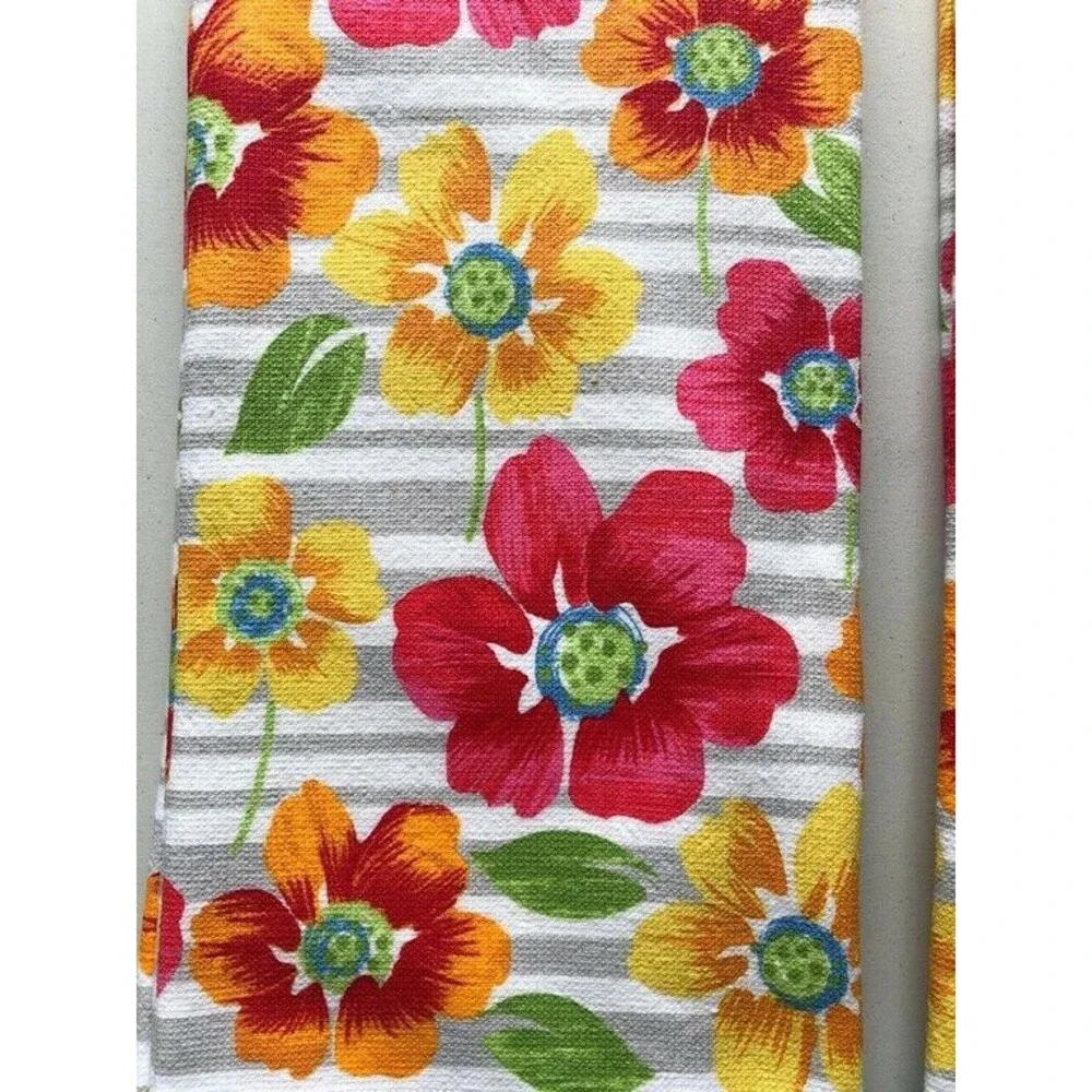 Floral Flowers Kitchen Dish Towels 17x28 Absorbent 100% Cotton Set of 2